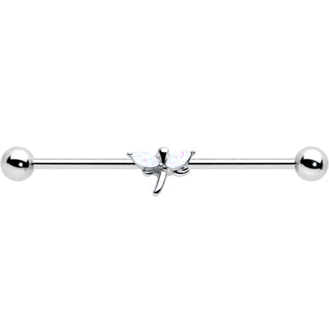 14G White Faux Opal Simple Style Dragonfly Industrial Barbell 38mm