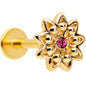 16G 5/16 Pink Gem Gold Tone Starry Flower Labret Monroe Tragus