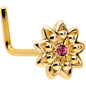 20G 7mm Pink Gem Gold Tone Starry Flower L Shape Nose Ring