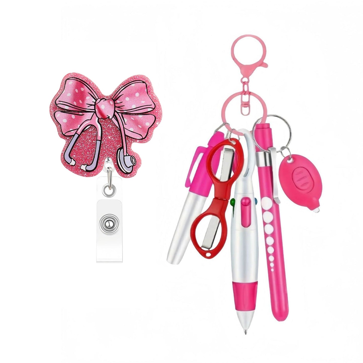 Retractable Nurse Pen Set Keychain With Flashlight