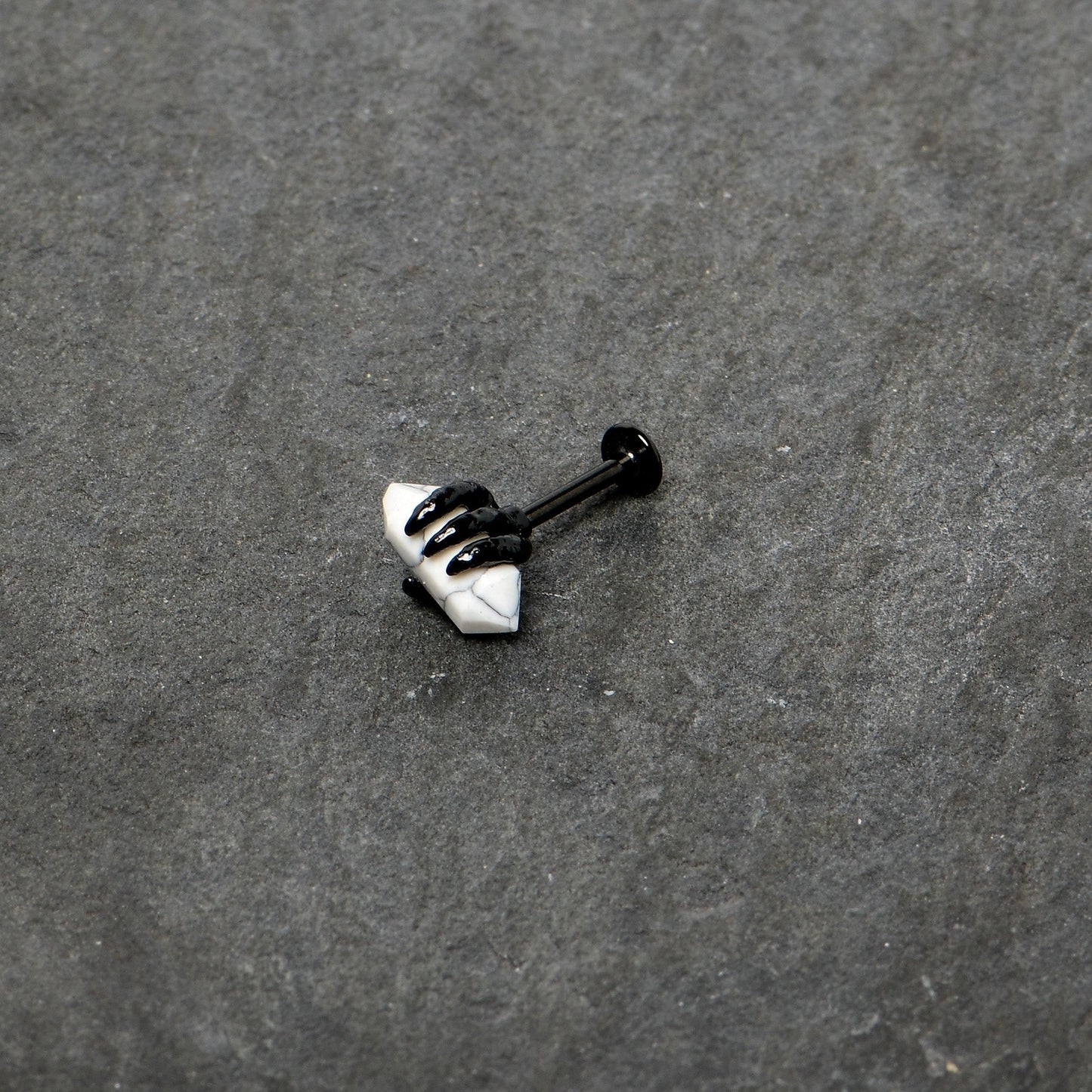 16G 5/16 White Howlite Black Claw Obelisk Labret Monroe Tragus