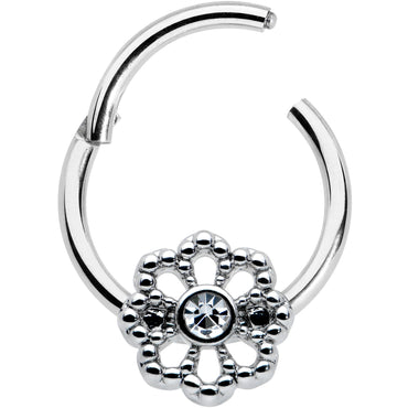 16G 3/8 Clear Gem Epic Fabulous Flower Hinged Segment Ring