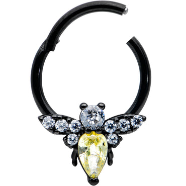 16G 3/8 Yellow Clear Gem Black Butterfly Hinged Segment Ring