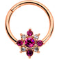 16G 3/8 Pink Gem Rose Gold Tone Glamour Star Hinged Segment Ring