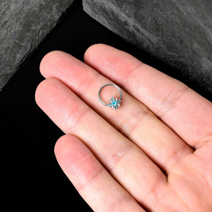 16G 3/8 Blue Clear Gem Glamour Star Hinged Segment Ring