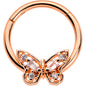 16G 3/8 Clear Gem Rosy Tone Baroque Butterfly Hinged Segment Ring