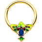 16G 3/8 Blue Gem Gold Tone Tropic Fan Hinged Segment Ring
