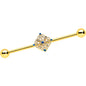 14G Blue Gem Gold Tone Texture Emblem Industrial Barbell 38mm
