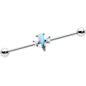 14G White Faux Opal Style Flower Industrial Barbell 38mm