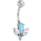 White Faux Opal Drop Flower Belly Ring