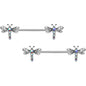 14G 9/16 Aurora Gem Ornate Dragonflies Barbell Nipple Ring Set