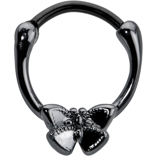 16G 3/8 Black Textured Simple Butterfly Cartilage Clicker
