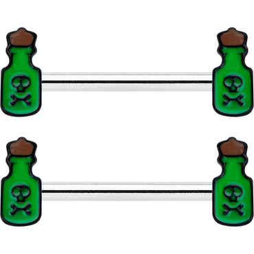 14G 9/16 Poison Green Bottle Glow in Dark Barbell Nipple Ring Set