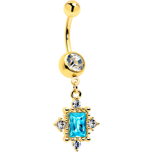 Blue Clear Gem Gold Tone Regal Seal Dangle Belly Ring