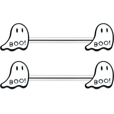14G 9/16 Halloween Ghost Glow in the Dark Barbell Nipple Ring Set