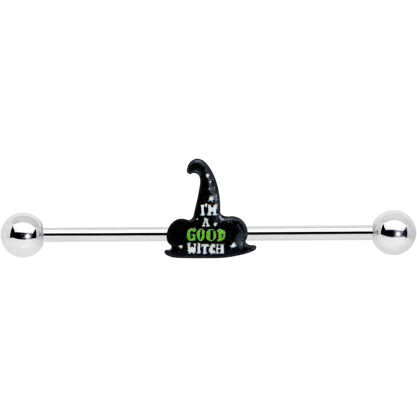 14G Good Witch Hat Glow the Dark Halloween Industrial Barbell 38mm