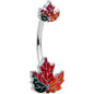 Autumn Tricolor Maple Leaves Red Green Orange Double Mount Belly Ring