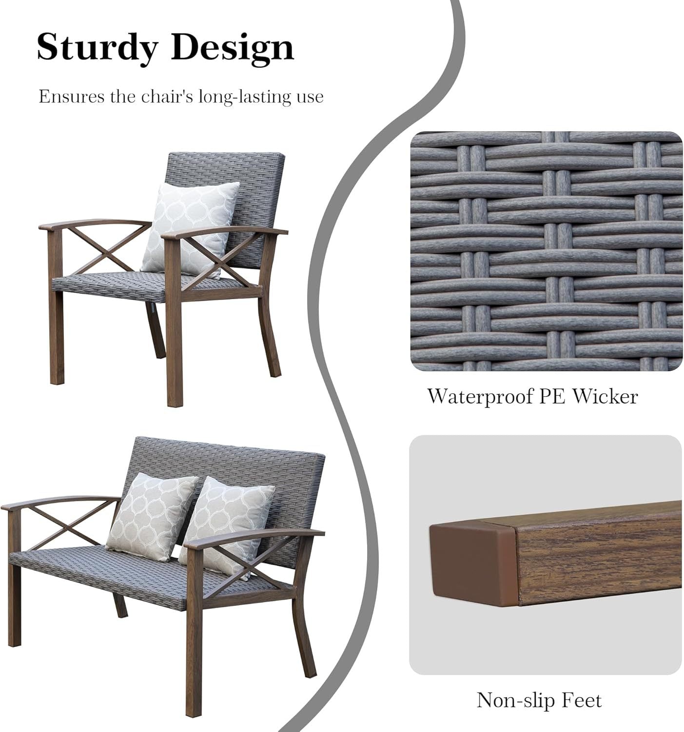 4 Piece Outdoor Conversation Set Aluminum Sofa 2 Chairs Table