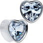 Stainless Steel CZ Gem Heart In Heart Double Flare Plug Set 8mm to 16mm