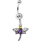 Clear Yellow Purple Gem Dragonfly Dangle Belly Ring