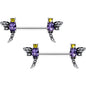 14G 9/16 Purple Yellow Gem Dragonfly Barbell Nipple Ring Set