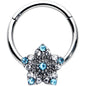 16G 3/8 Blue Clear Gem Opulent Flower Hinged Segment Ring