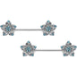 14G 9/16 Blue Clear Gem Opulent Flowers Barbell Nipple Ring Set