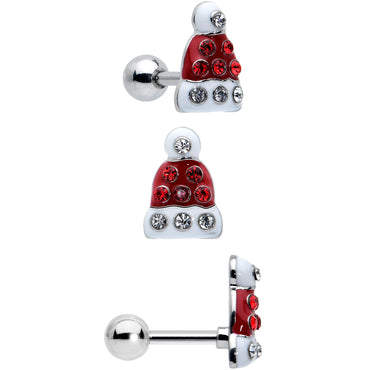16G 1/4 Red Gem Santa Hat Holly Sprig Cartilage Earring Set of 3