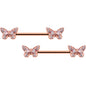 14G 9/16 Clear Gem Rosy Tone Baroque Butterfly Nipple Ring Set