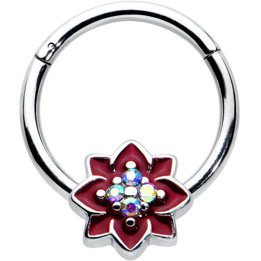 16G 3/8 Aurora Gem Poinsettia Flower Festive Hinged Segment Ring
