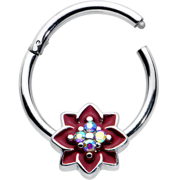 16G 3/8 Aurora Gem Poinsettia Flower Festive Hinged Segment Ring