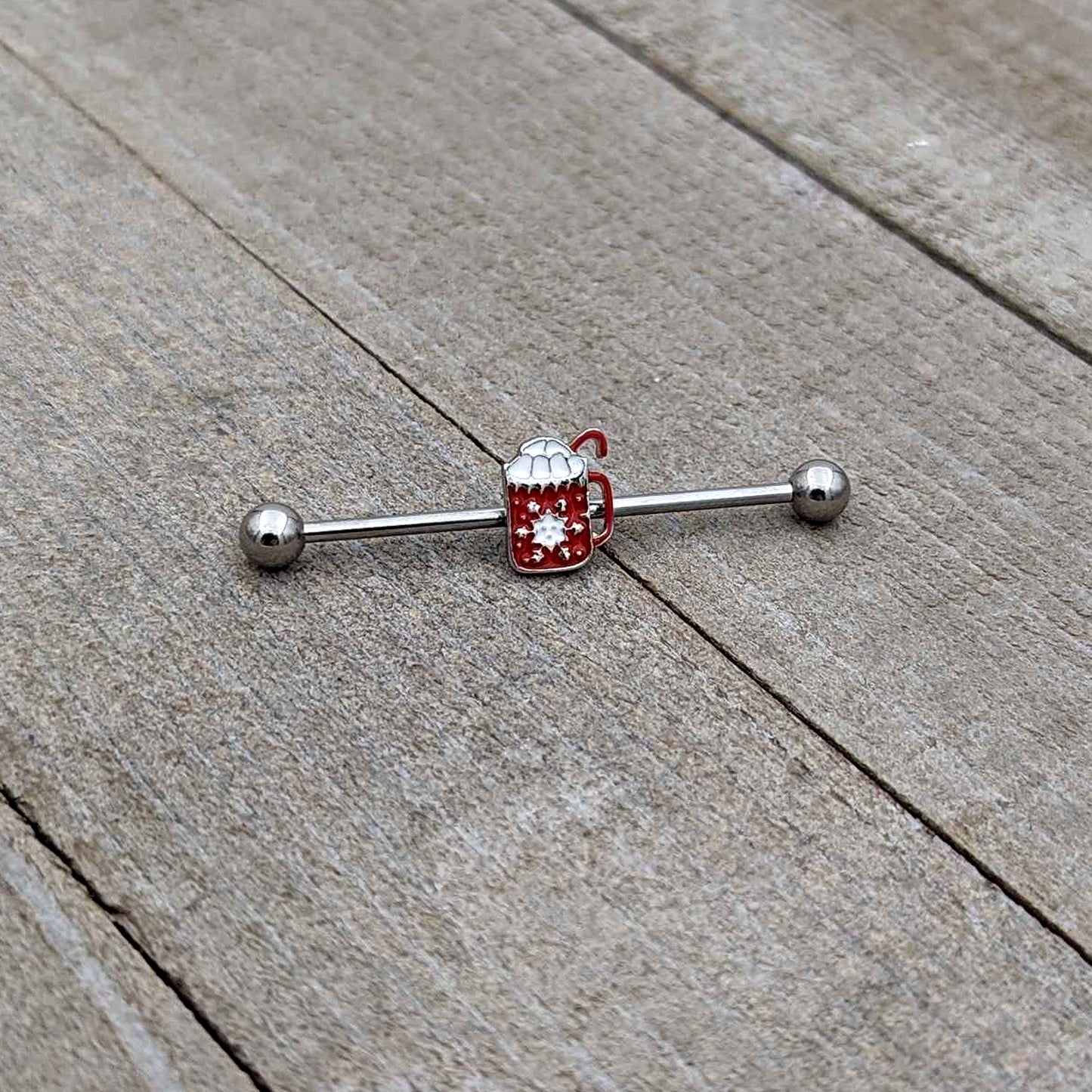 14G Sweet Hot Cocoa Marshmallow Holiday Industrial Barbell 38mm
