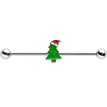 14G Happy Christmas Tree Hat Holiday Industrial Barbell 38mm