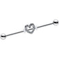 14G Clear Gem Open Heart Valentine Industrial Barbell 38mm