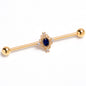 14G Blue Gem Gold Tone Filigree Rhombus Industrial Barbell 38mm