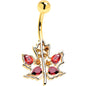 Red Yellow Gem Gold Tone Maple Leaf Autumn Belly Ring