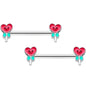 14G 9/16 Sweet Happy Heart Lollipop Barbell Nipple Ring Set