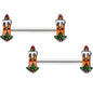 14G 9/16 Sweet Holiday Christmas Candle Barbell Nipple Ring Set