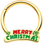 16G 3/8 Gold Tone Merry Christmas Inlay Hinged Segment Ring