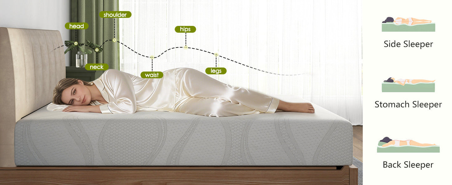 Mattress Memory Foam White Queen 10in Gel Cooling Layers