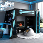 Twin Size Wood Loft Bed with Desk, Multi-storage Shelves and RGB Light, Cloud