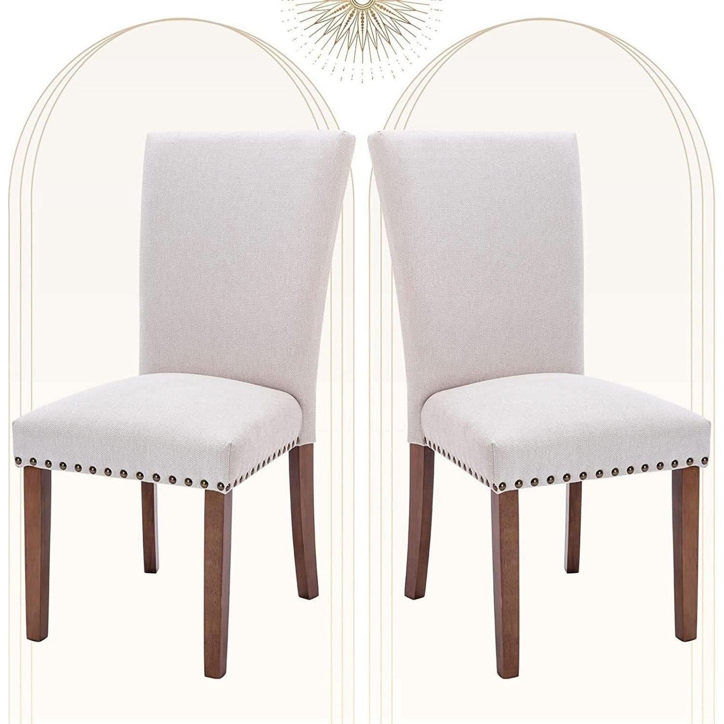 Beige Upholstered Parsons Chair With Nailhead Trim