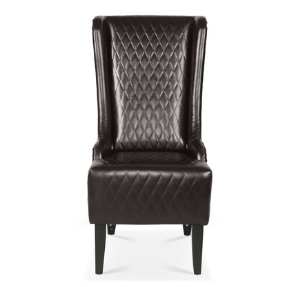 Accent Chair Wingback PU Leather Dark Brown High-Back Birch Legs 220 LB