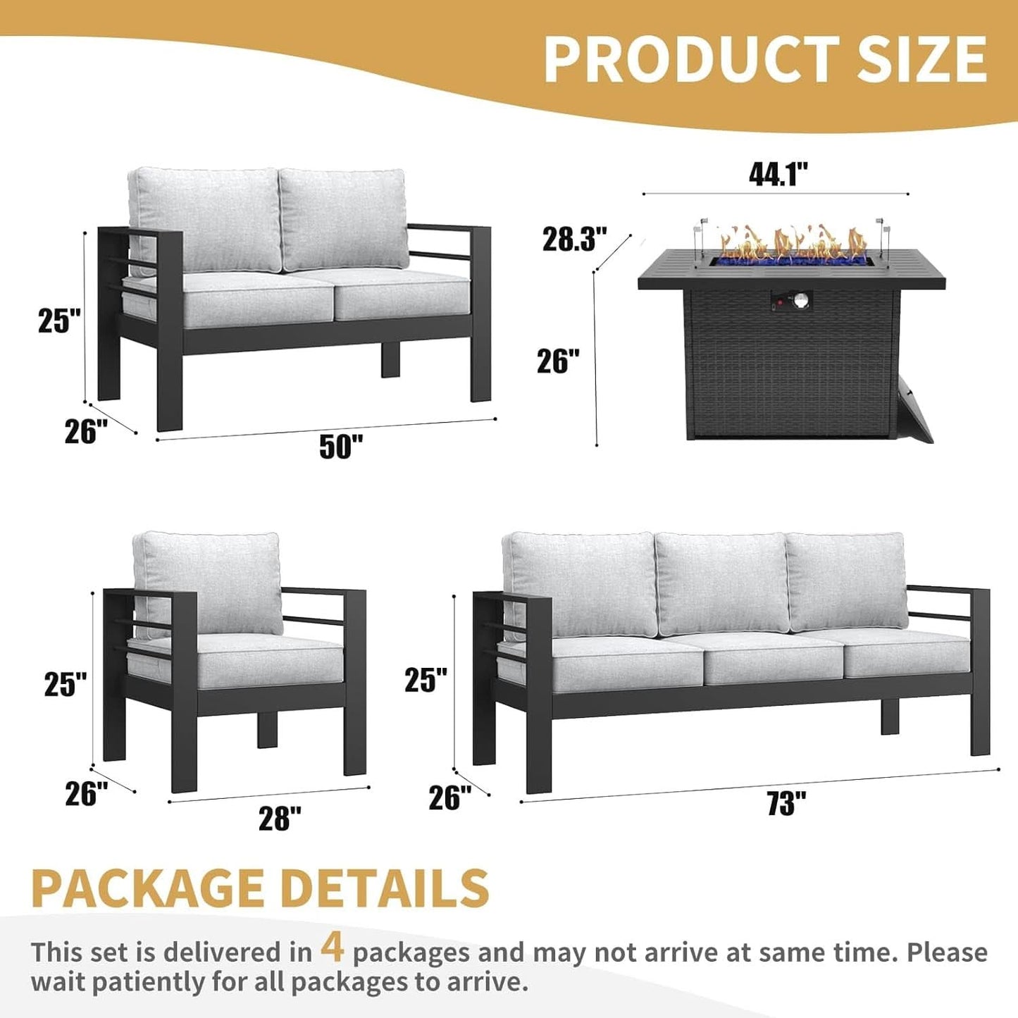 Aluminum 5 Piece Patio Furniture Set With Fire Pit Table