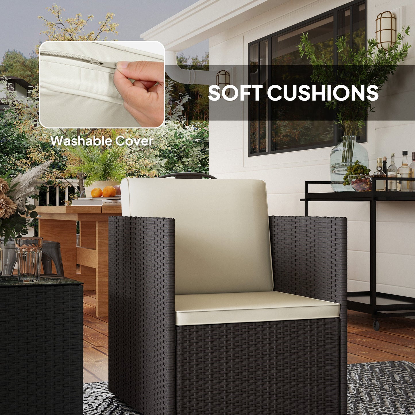 Outdoor Bistro Set PE Rattan Brown Folding 3 Piece Tempered Glass Table