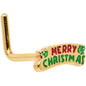 20G 7mm Gold Tone Merry Christmas Inlaid L Shape Nose Ring