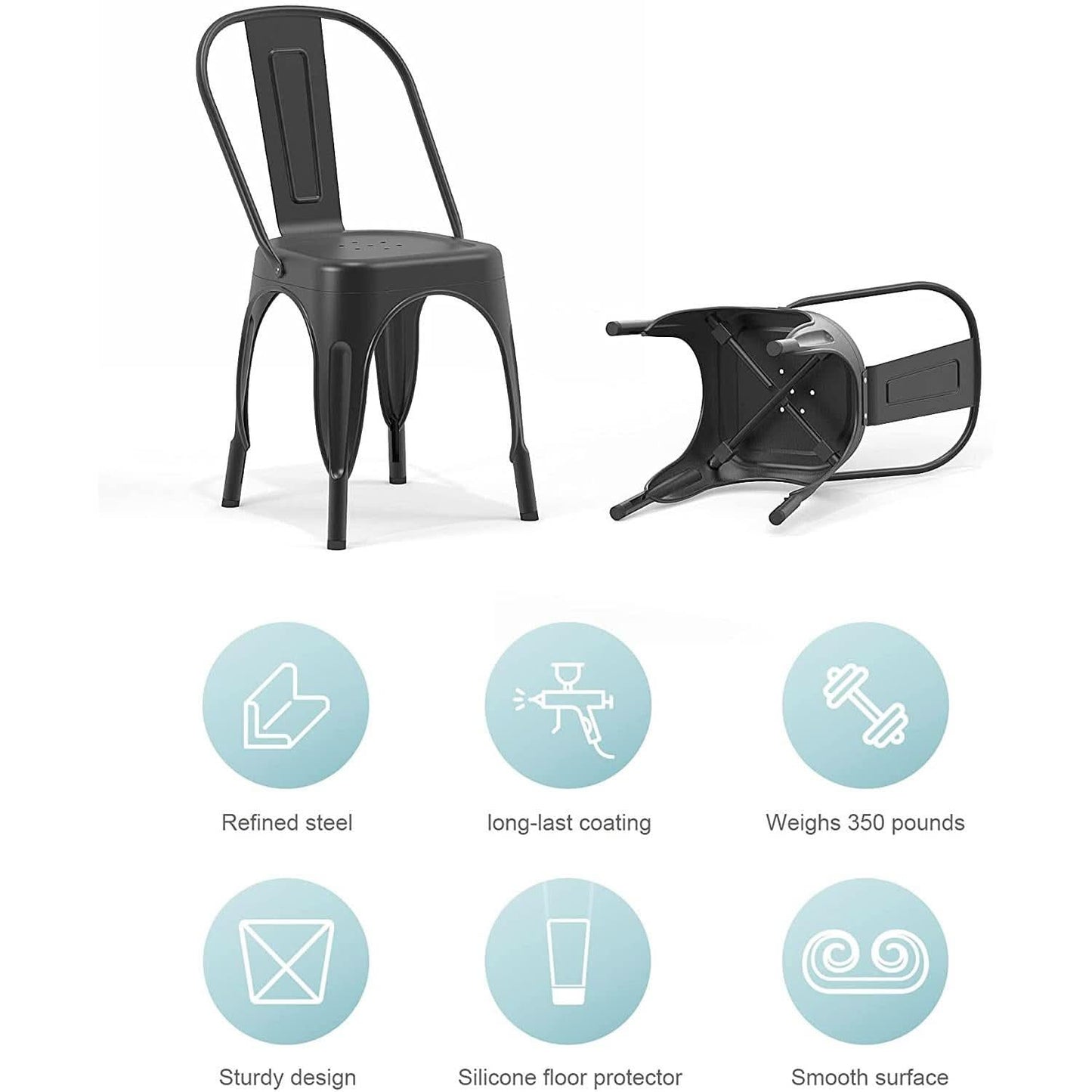 Stackable Tolix Style Metal Dining Chair Black Set of 4