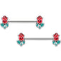 14G 9/16 Sweet Happy Rose Flower Barbell Nipple Ring Set