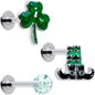 16G 1/4 Leprechaun Legs Shamrock UV Glow Labret Set of 3