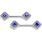 4G 9/16 Clear Blue Gem Rhombus Royale Barbell Nipple Ring Set